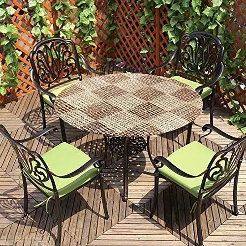 Produktbild: Cozomiz Elastische Runde Tischdecke Gartentischdecke Rundtischdecke wasserdichte rutschfeste Abwischbar Schmutzabweisend Tischdecke für Esszimmer, Küche und Picknick 114-140cm Webmuster