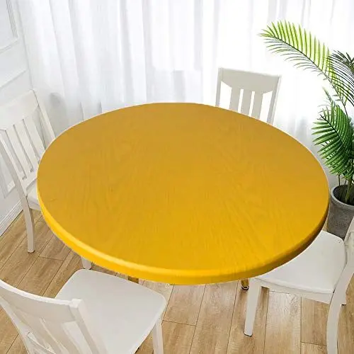 Produktbild: Cozomiz Elastische Tischdecke Gartentischdecke Rundtischdecke wasserdichte rutschfeste Abwischbar Schmutzabweisend Tischdecke Gelb 120cm Runde Enge Passform