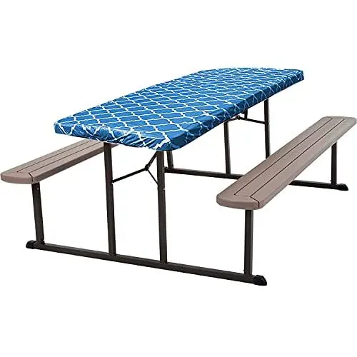 Produktbild: Cozomiz Elastische Tischdecke Gartentischdecke Rundtischdecke wasserdichte rutschfeste Abwischbar Schmutzabweisend Tischdecke Geometrisches Blau 80x120cm Rechteckig Enge Passform