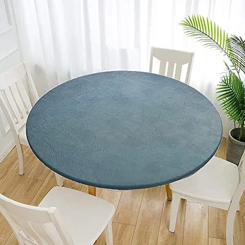 Produktbild: Cozomiz Jacquard Elastische Tischdecke Gartentischdecke Rundtischdecke wasserdichte rutschfeste Abwischbar Schmutzabweisend Tischdecke 90cm Runde Enge Passform Grün