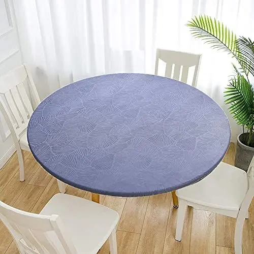 Produktbild: Cozomiz Jacquard Elastische Tischdecke Gartentischdecke Rundtischdecke wasserdichte rutschfeste Abwischbar Schmutzabweisend Tischdecke 90cm Runde Enge Passform Blau