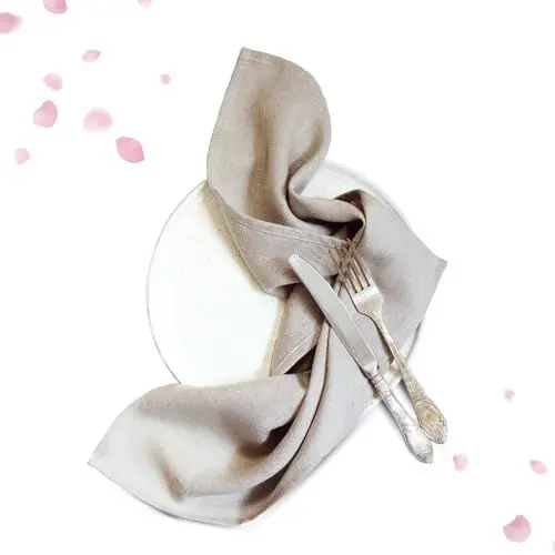 Produktbild: COZY LINEN Natürliche Leinenservietten, 47 x 47 cm, Stoffservietten, Hochzeits-Servietten, handgefertigte Tischwäsche, Einweihungsgeschenk, 6 Stück