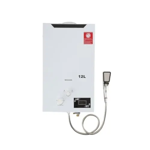 Produktbild: Cozyel Tragbarer Gas Durchlauferhitzer 12L 24KW Propangas Campingdusche für Dusche im Außenbereich Dusche Bad Warmwasser Camping Dusche LPG Warmwasserbereiter Tankless Instant, Weiß