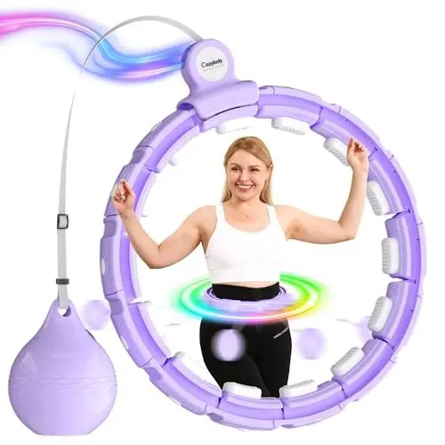 Produktbild: Cozylady Smart Hula Hoop Reifen Erwachsene mit Bunte LED-Lichteffekte, 121 cm Hula Hoop mit Gewicht Kugel, Stabiler & Leiser Hula Hoop Zum Abnehmen besonders geeignet-Lila
