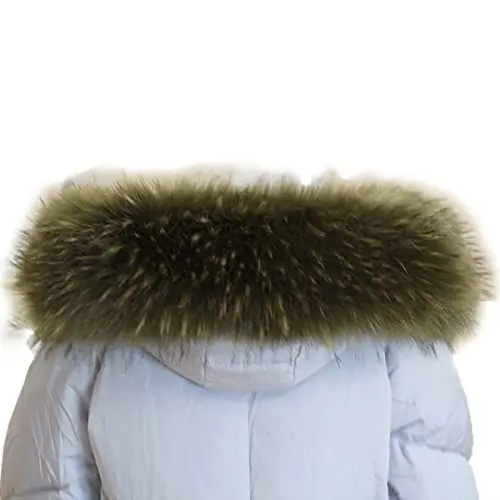 Produktbild: Cozylkx Kunstpelzkragen, Kunstpelz Schal Für Damen Und Herren, Abnehmbarer Kunstpelz-kapuze besatz Für Winterjacke,Grün,70cm/27.56''
