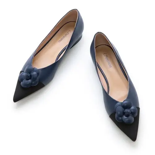 Produktbild: C.Paravano Flache Schuhe für Damen | Frauen Tweed Ballettschuhe | Spitze Flache Schuhe (42,Marineblau)