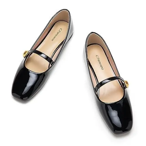Produktbild: C.Paravano Mary Jane Schuhe | Ballerinas Elegant | Flache Schuhe für Damen | Riemchenballerina (37.5, Schwarz)