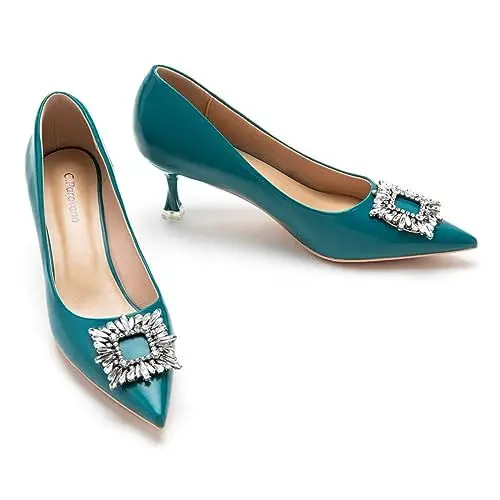 Produktbild: C.Paravano Kitten Heel Pumps | Spitz | Leder | Damen Schuhe | Geschlossene Zehe (Blau, 38)