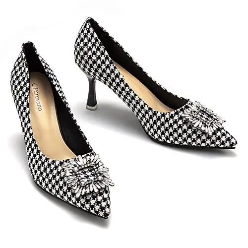 Produktbild: C.Paravano Pumps Damen | Stöckel Absatz Pumps | Pumps Spitz | Pumps Leder | Damen Pumps Schuhe | Spitze Pumps(Hahnentritt,39)