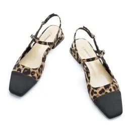 Produktbild: C.Paravano Slingback Damen Damen Slingback Flach Slingback Schuhe Flach Slingback Flache Quadratische Zehe(Size 39,Leopardenmuster)
