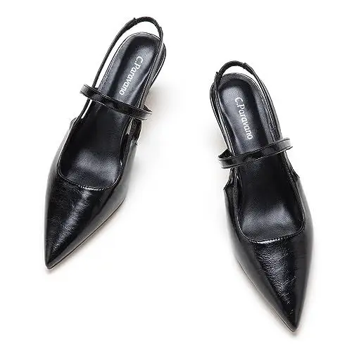 Produktbild: C.Paravano Damen Pumps | Slingback | Sandalen Pumps Damen | Spitzenschuhe mit Kitten Heel | Ideal für längeres Tragen | Perfekt für Büro, Hochzeiten und Partys (39.5,Schwarz)