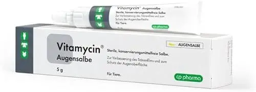 Produktbild: cp-pharma Vitamycin Augensalbe | 5 g | Augensalbe für Hunde, Katzen und Pferde | Kann unterstützend zur Augenpflege beitragen | Kann dabei helfen den Tränenfilm zu verbessern