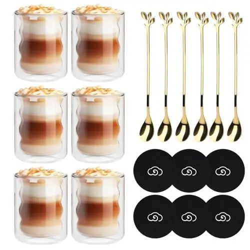 Produktbild: CPROSP 6tlg 200ml Thermogläser Latte Macchiato, Doppelwandige Kaffee Gläser, Isolierte, Cappuccino, Latte, Tea Gläser, Trinkgläser Hitzebeständig
