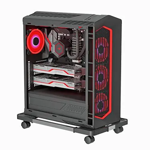 Produktbild: CPU Ständer Für PC, Computer Desktop Ständer, Universal Einstellbare CPU Halterung, Gehäuse Mobil-Ständer mit 4 Abschließbar Rollen CPU-Wagen Unter Schreibtisch - Schwarz