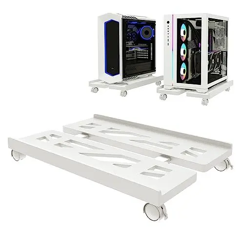 Produktbild: CPU Ständer Für PC, Desktop Computer Tower Ständer, Einstellbare CPU Halterung, Universal Mobil-PC Ständer mit rollenden feststellbaren Lenkrollen CPU-Wagen Unter Schreibtisch - Weiß