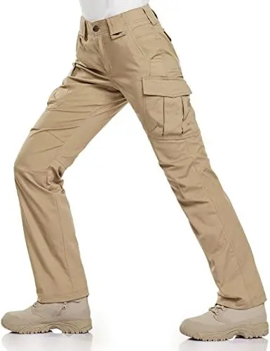 Produktbild: CQR Damen Flex Stretchige Taktische Hose, Wasserabweisende Ripstop-Arbeitshose, Cargohose, mit elastische Taille und Taschen, Cargo Khaki, 44 Lang