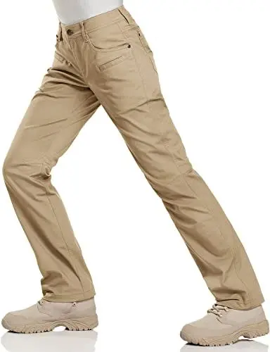 Produktbild: CQR Damen Flex Stretchige Taktische Hose, Wasserabweisende Ripstop-Arbeitshose, Cargohose, mit elastische Taille und Taschen, Stratight Khaki, 44 Lang