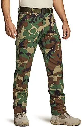 Produktbild: CQR Herren-Arbeitshose, flexibel, Ripstop, wasserabweisend, Taktische Hose, Outdoor-Einsatz, EDC Cargohose, Twp702 1pack - Woodland Olive, 34W / 30L