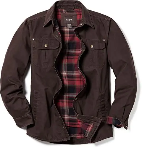 Produktbild: CQR Herren Baumwoll-Flanelljacke, weiche, gebürtstete Outdoor-Jacke, Hok750 1pack - Dark Brown, M