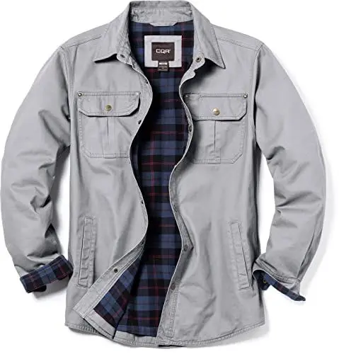 Produktbild: CQR Herren Baumwoll-Flanelljacke, weiche, gebürtstete Outdoor-Jacke, Hok750 1pack - Grey, L