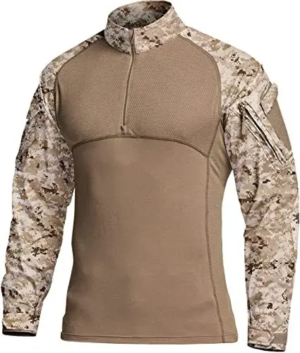 Produktbild: CQR Herren Combat-Shirt-Serie mit 1/4-Reißverschluss, Langarm, camo Militär-Shirt, Top, Tos204 1pack - Marine Desert, M