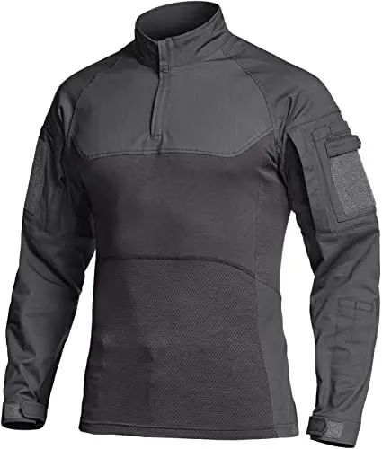Produktbild: CQR Herren Combat-Shirt-Serie mit 1/4-Reißverschluss, Langarm, camo Militär-Shirt, Top, Tos211 1pack - Charcoal, XL
