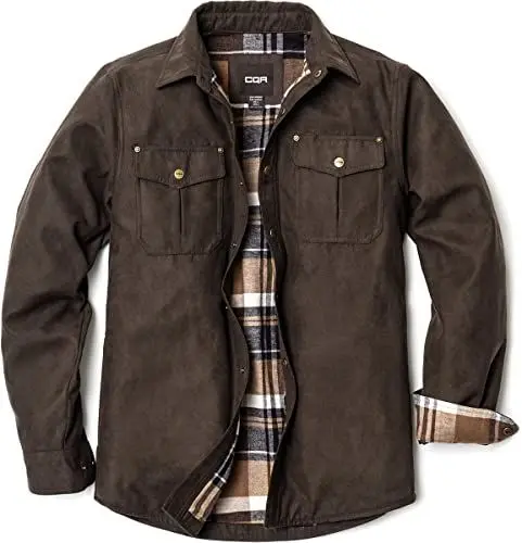 Produktbild: CQR Herren Flanell Gefüttert Hemd Jacken, Langärmlig Rugged Plaid Cotton Brushed Suede Hemd-Jacken, Hok700 1pack - Calf Brown, S