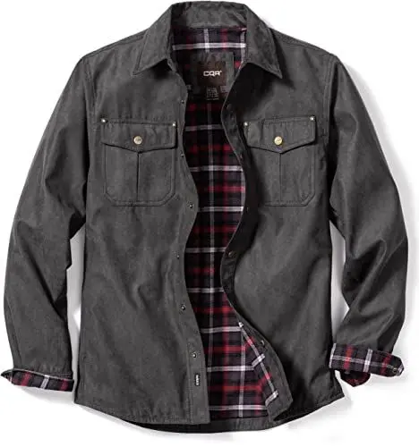 Produktbild: CQR Herren Flanell Gefüttert Hemd Jacken, Langärmlig Rugged Plaid Cotton Brushed Suede Hemd-Jacken, Hok700 1pack - Carbon Charcoal, 3XL