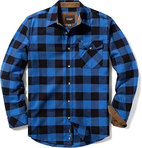 Produktbild: CQR Herren Langarm Flanell bequemes Button-up Baumwollhemd, Hof110 1pack - Classic Blue, L