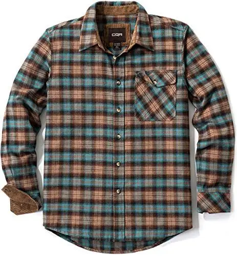 Produktbild: CQR Herren Langarm Flanell bequemes Button-up Baumwollhemd, Hof110 1pack - Coastal Blue, M