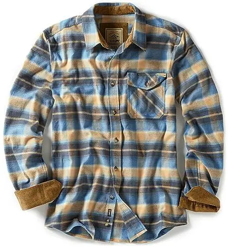 Produktbild: CQR Herren Langarm Flanell bequemes Button-up Baumwollhemd, Hof110 1pack - Seashore, XXL Tall