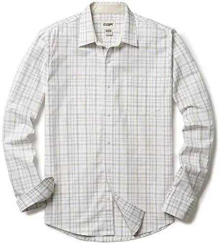 Produktbild: CQR Herren Regular Fit Langarm Hemd, Causual Button-Up Popline Hemd aus 100%, Tol503 1pack - Tea White, S