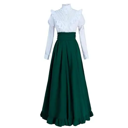 Produktbild: CR ROLECOS Viktorianisches Kleid für Frauen 1800er Klassiker 2-teiliger Renaissance-Kleid Kostüm Grün XXL