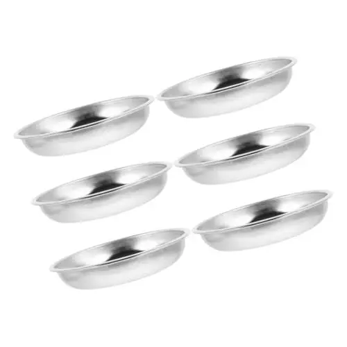 Produktbild: CRAFTHROU 6 Stück Edelstahlteller Gewürzteller Soßenteller Metallteller Runde Teller Unterteller Teller Geschmacksteller Chip Dip Servierteller Lebensmittelsoßenteller