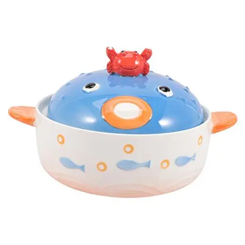 Produktbild: CRAFTHROU Keramikschale mit Deckel Reisschalen Suppenschüssel süße mikrowelle instant nudeln schüssel instant noodle bowl Schüssel zum Servieren von Nudeln Reisbrei Servierschüssel Blue