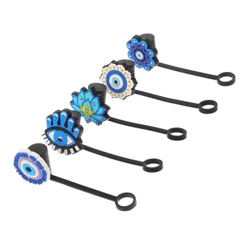 Produktbild: CRAFTHROU Strohhalm kappe Strohkappen Evil Eye Strohhülle Strohabdeckungen Stroh Topper süß Strohhut Strohdeckel Trinkhalmkappe Stroh bedeckt Kappenbecher Gothic-Stroh-Abdeckkappe Kieselgel