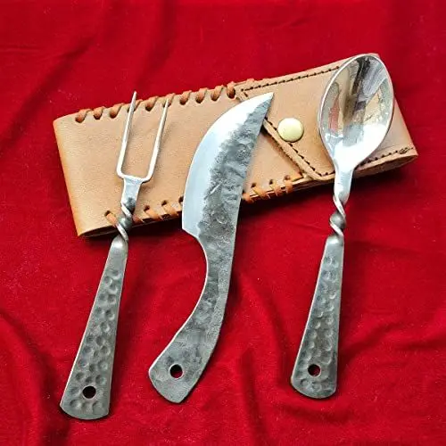 Produktbild: CRAFTOMATIK Grill Besteck | Camping Besteck | Mittelalter Besteck | Fuhrmanns Besteck | Handgeschmiedet Besteck| Grill Essbesteck