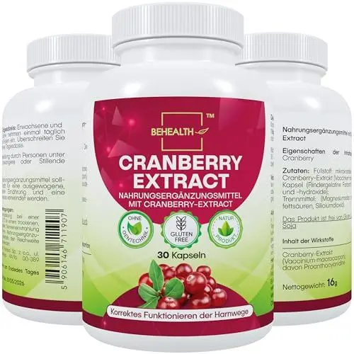 Produktbild: Cranberry Kapseln mit 36 mg Proanthocyanidinen – Quelle natürlicher Pflanzenstoffe – 30 Kapseln