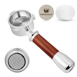 Produktbild: CRAZCALF Bodenloser Siebträger 54mm, Siebträger 54mm kompatibel mit Breville Barista Serie 870/878/880, Filterhalter aus Edelstahl mit Holzgriff, Edelstahl Puck Screen, Filterpapier