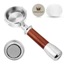 Produktbild: CRAZCALF Bodenloser Siebträger 58mm, Siebträger 58mm kompatibel mit E61, Flair 58, ECM, Rocket, Sanremo, Synesso, Slayer, VBM Kaffeemaschinen, mit Holzgriff, Edelstahl Puck Screen, Filterpapier