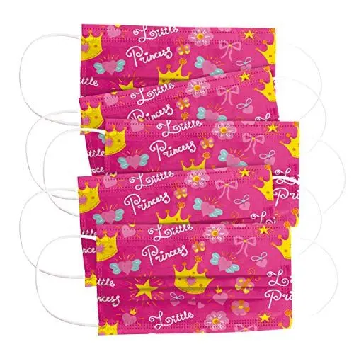 Produktbild: CRAZE 5er Set bedruckte Mundmaske für Kinder Einwegmaske Gesichtsmaske 3-lagig Maske mit Motiv Gesicht und Nase Kindermaske Little Princess Prinzessin 31742, 5er Kinder Princess 31742