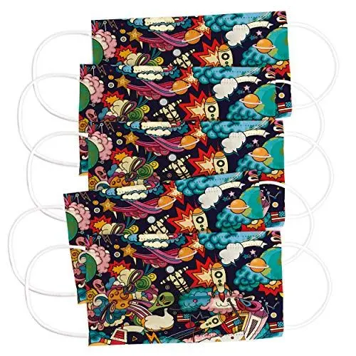Produktbild: CRAZE 5er Set bunte Mundmaske für Erwachsene Einwegmaske Space Motiv Gesichtsmaske 3-lagig Maske Gesicht und Nase 31926