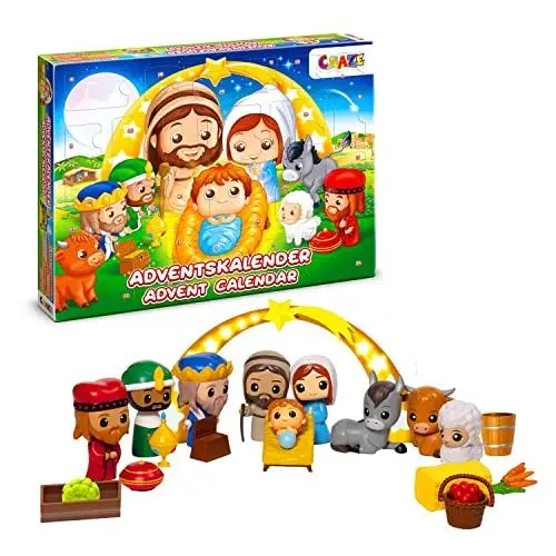 Produktbild: CRAZE Adventskalender Kinder - Weihnachtskrippe Krippenspiel - Spielkrippe Kinder mit Spielfiguren Set, Spielzeug Adventskalender ab 3 Jahre