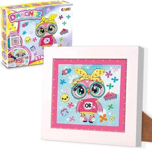 Produktbild: CRAZE DIAMONDZ Starter Set Fashion - Diamond Painting Kinder EULE Schablone, DIY Diamant Malerei Kinder Bastelset, 15x15cm