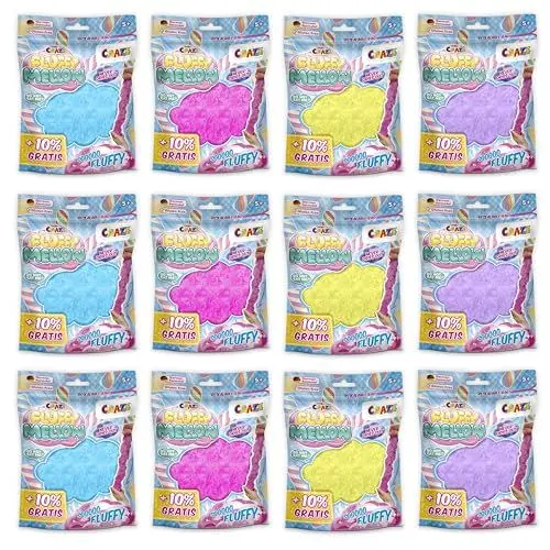 Produktbild: CRAZE Fluffy Mellow 12er Set - Knetmasse im Zipbeutel, 12x 25g luftige weiche Kinderknete mit Aroma, 4X Farbvarianten