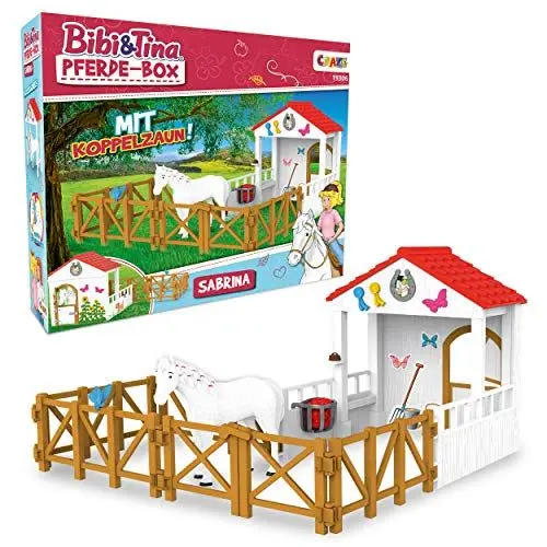 Produktbild: Craze Bibi und Tina Spielzeug Pferde Spielset Playset Horse Box Sabrina Pferdefiguren Spielfiguren inkl. Zubehör Bauernhof Spielzeug Pferde Mädchen Geschenk 19306
