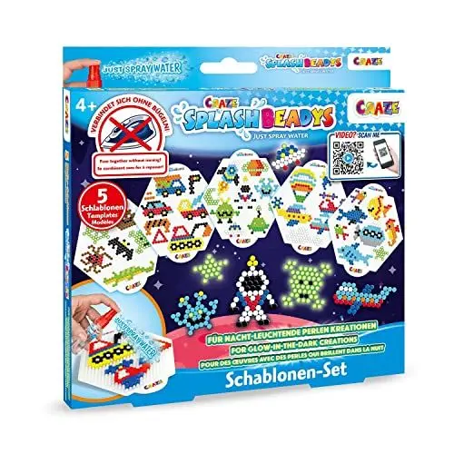 Produktbild: Craze Splash BEADYS Boys Steckperlen Schablonen 5er Set Bügleperlen Schablonen ohne Bügeln Kinder Bastelset Verschiedene Motive Wasserperlen Zubehör 11065, Klein