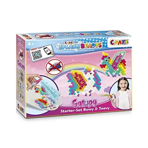 Produktbild: Craze Splash BEADYS Galupy Starter Set Bügelperlen ohne Bügeln Steckperlen zum Basteln Wasserperlen Kinder mit Pferde Schablone Glitzer Bügelperlen 20630