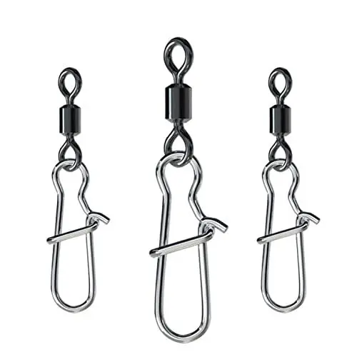Produktbild: CRAZY SHARK 50 Stück Angelwirbel Set Angeln Edelstahl Barrel Wirbel Angel-Zubehör Set Schnell Rollende Angeln Connector Lock Snaps Line zu Haken Spinnwirbel, 14#