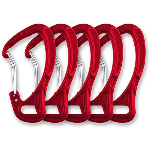 Produktbild: 5 Stück Karabiner, 65mm große Karabinerhaken aus hochwertigem Premium Alu für Schlüsselanhänger, Rucksack, Wandern, Camping, Angeln, Outdoors und Mehr, Rot